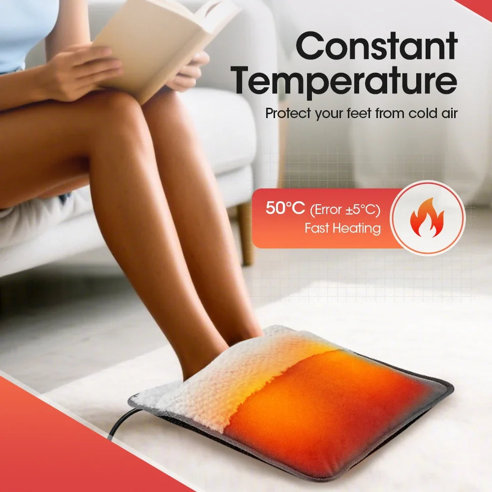 Electric Foot Heating Pad Soft Plush Foot Warmer Heater Household Foot Warming Mat Washable Non-Slip Hot Compress Feet Warmer